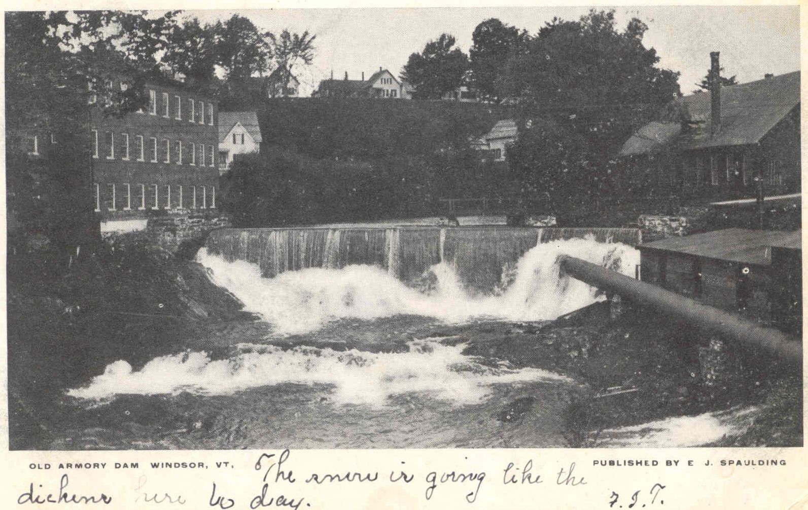 Postcard of Old Armory Dam, Windsor, Vermont 1904