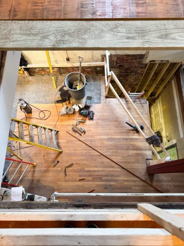 Looking down to the first floor from the LULA shaft. (Nov 2025)