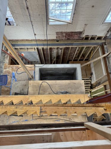 Looking down to the first floor from the LULA shaft. (Dec 2025)