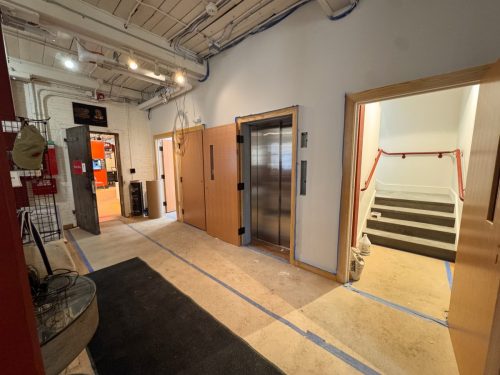 Lobby almost back to normal with new stairwell, elevator installed (Apr 2026)